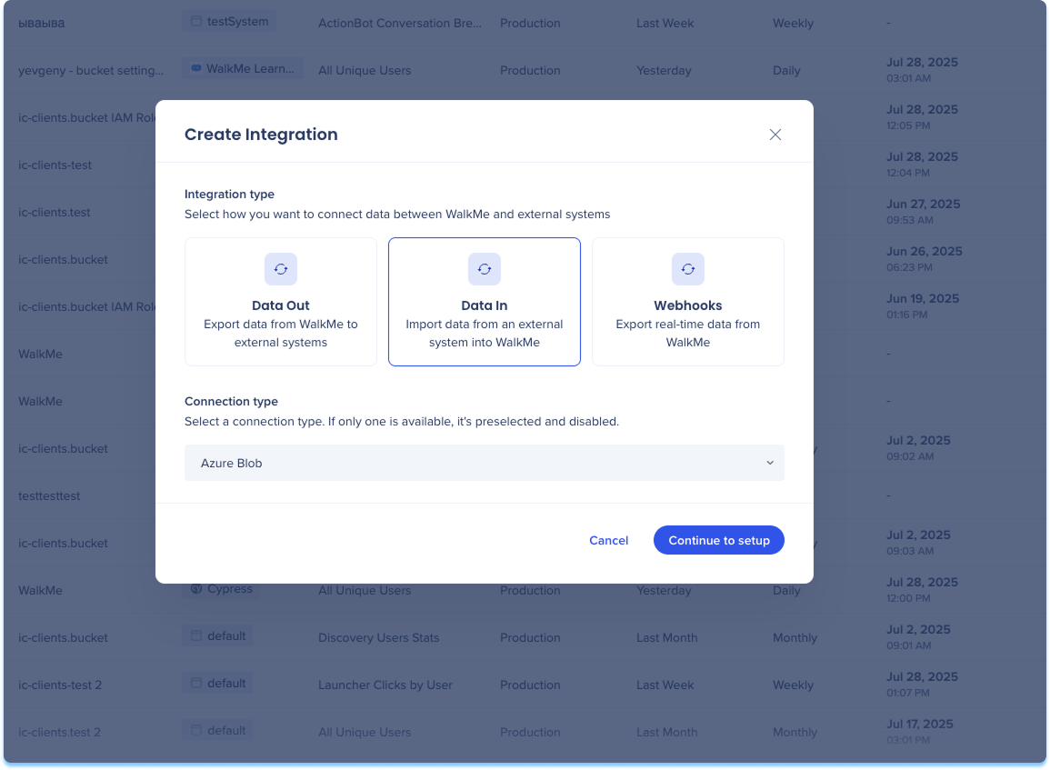 Incoming Azure Blob Integration - WalkMe Help Center